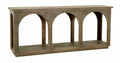 77" Brown Solid Wood Distressed Console Table With Arch Detailing on a white background