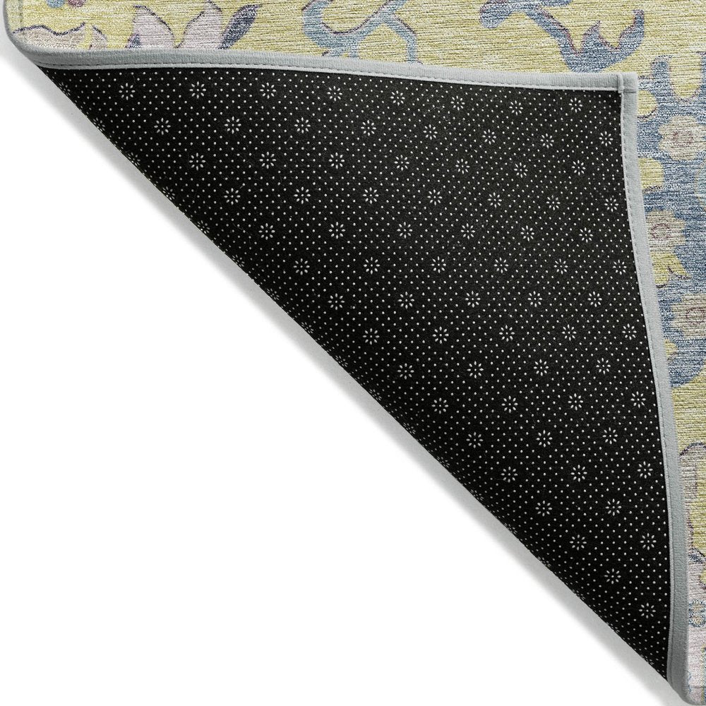 9' X 12' Yellow Lavender And Denim Blue Floral Washable Indoor Outdoor Area Rug