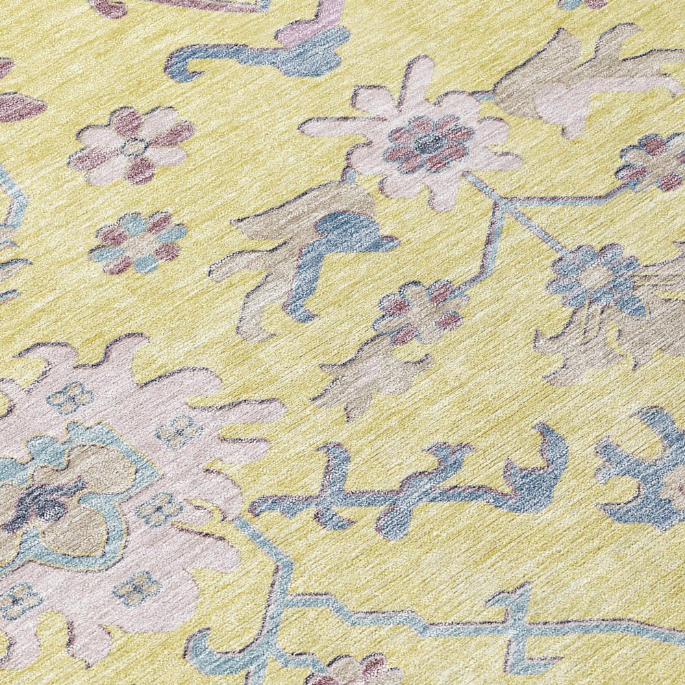 9' X 12' Yellow Lavender And Denim Blue Floral Washable Indoor Outdoor Area Rug