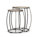 Set of Two Natural and Silver Solid Wood and Iron Round Frame Nested Tables - 26.00" H x 19.00" W x 19.00" D on a white background
