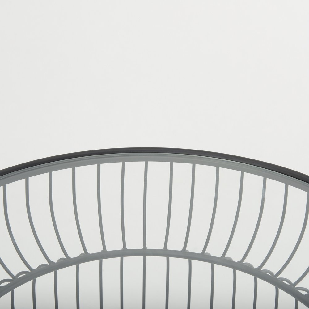 Set of Two Clear and Black Tempered Glass and Metal Wire Round Drum End Tables
