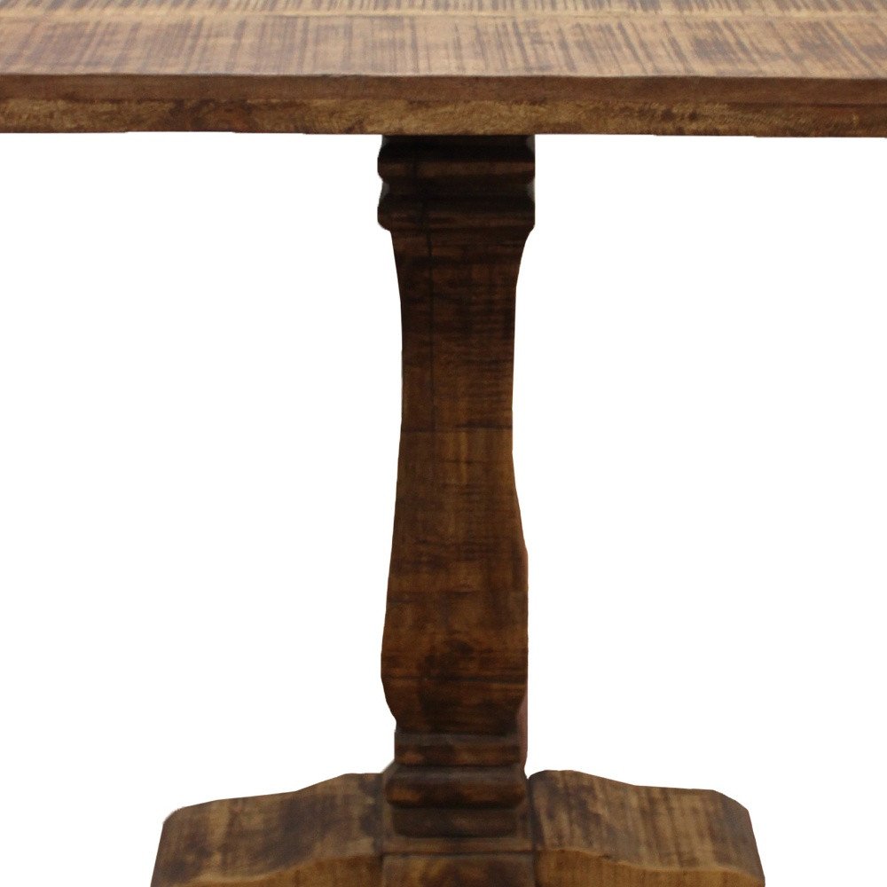 36" Brown Solid Wood Square Pedestal Bar Table. Bar & restaurant table isolated on a plain white background, in a brown wood finish.