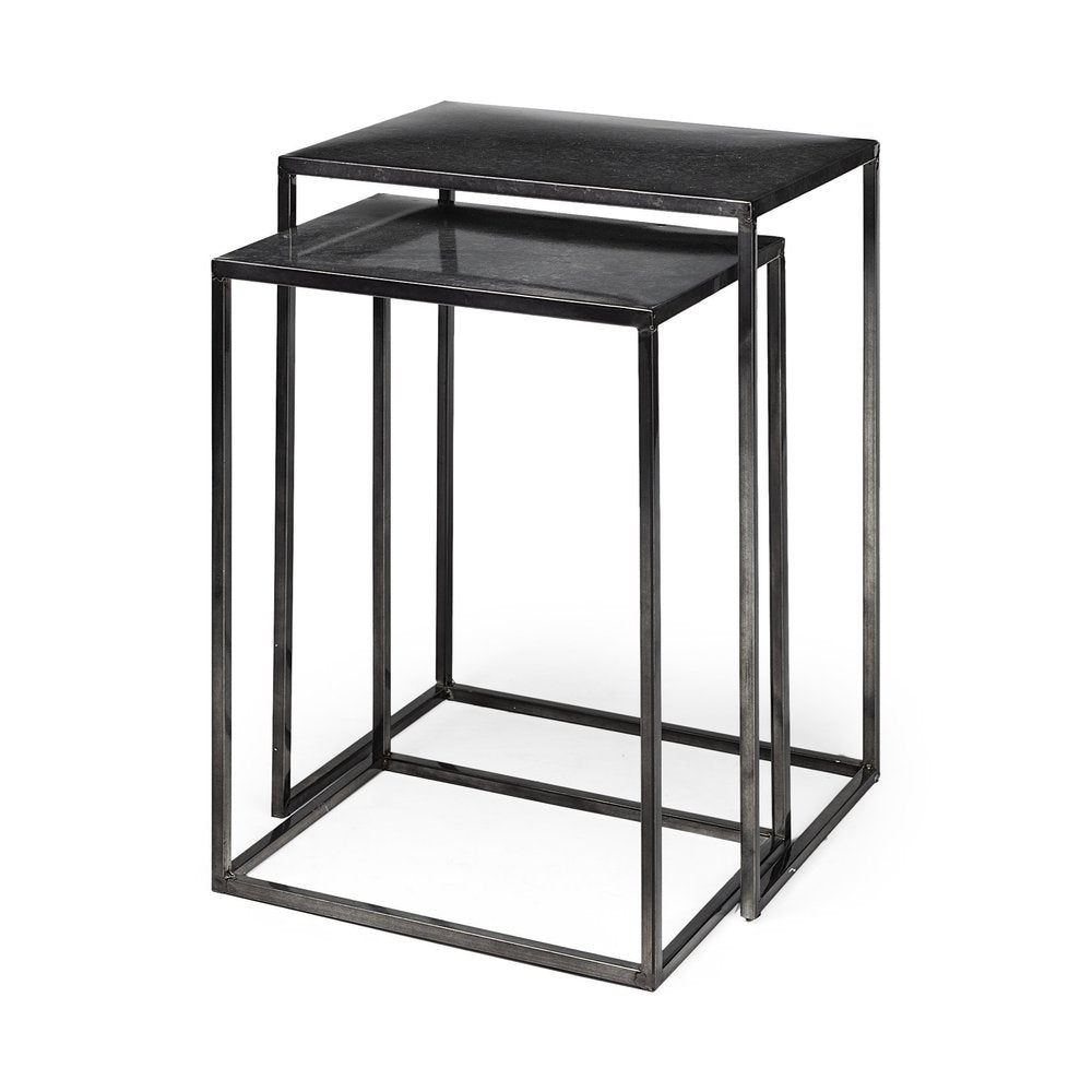 Set of Two Black Iron Nested Tables on a white background