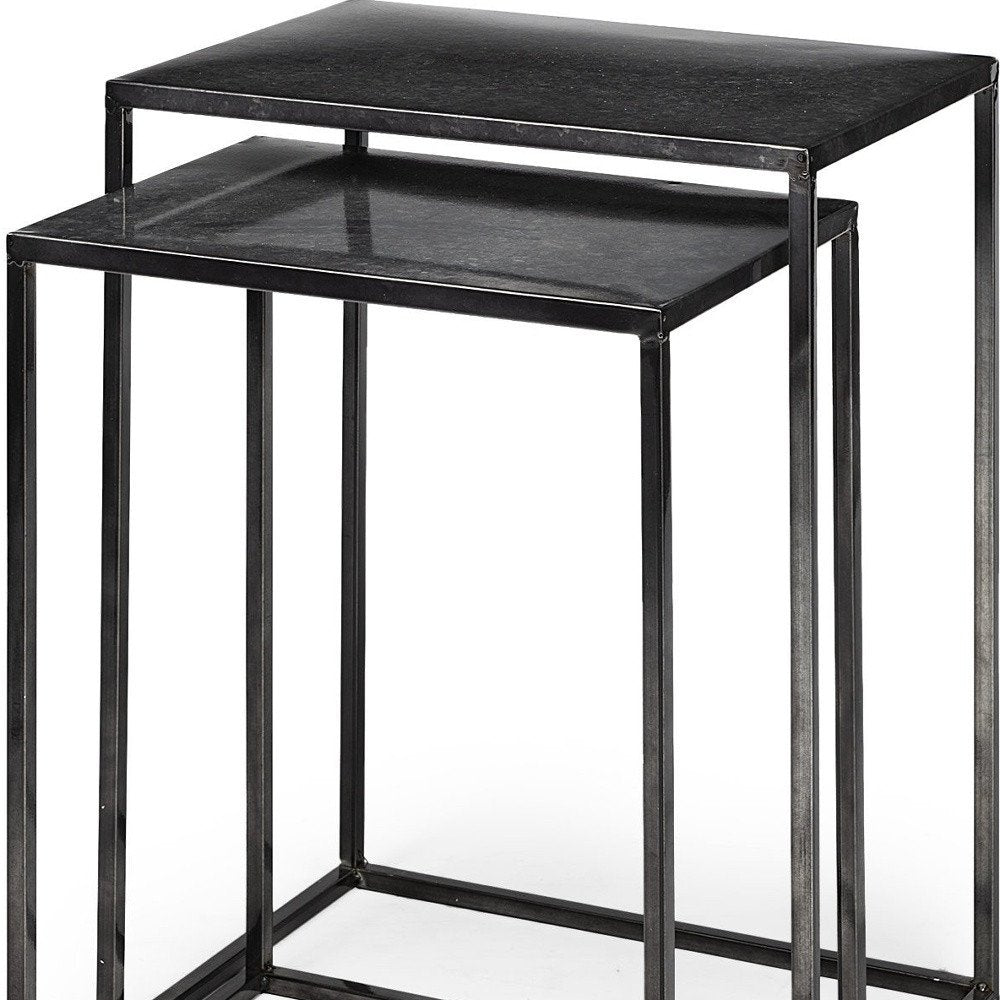 Set of Two Black Iron Nested Tables on a white background