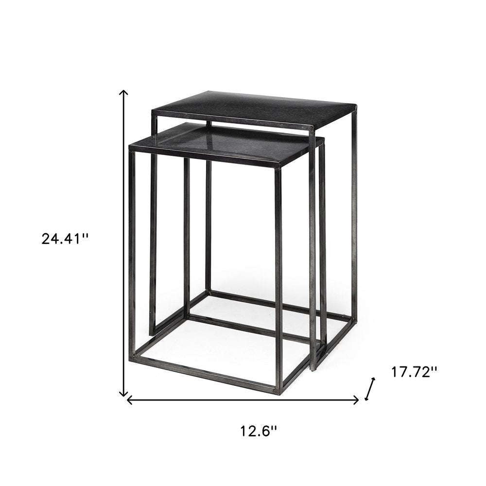 Set of Two Black Iron Nested Tables on a white background