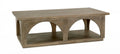 59" Brown Solid Wood Distressed Floor Shelf Coffee Table With Shelf. Coffee table isolated on a plain white background, showing a brown wood surface.