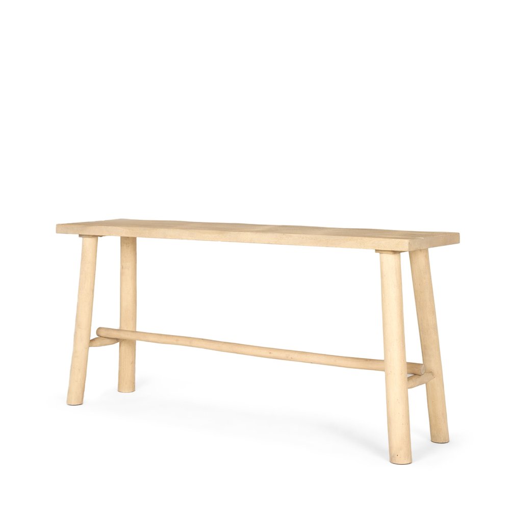 66" Light Brown Solid Wood Trestle Console Table. Console table isolated on a plain white background, showing a brown wood surface.