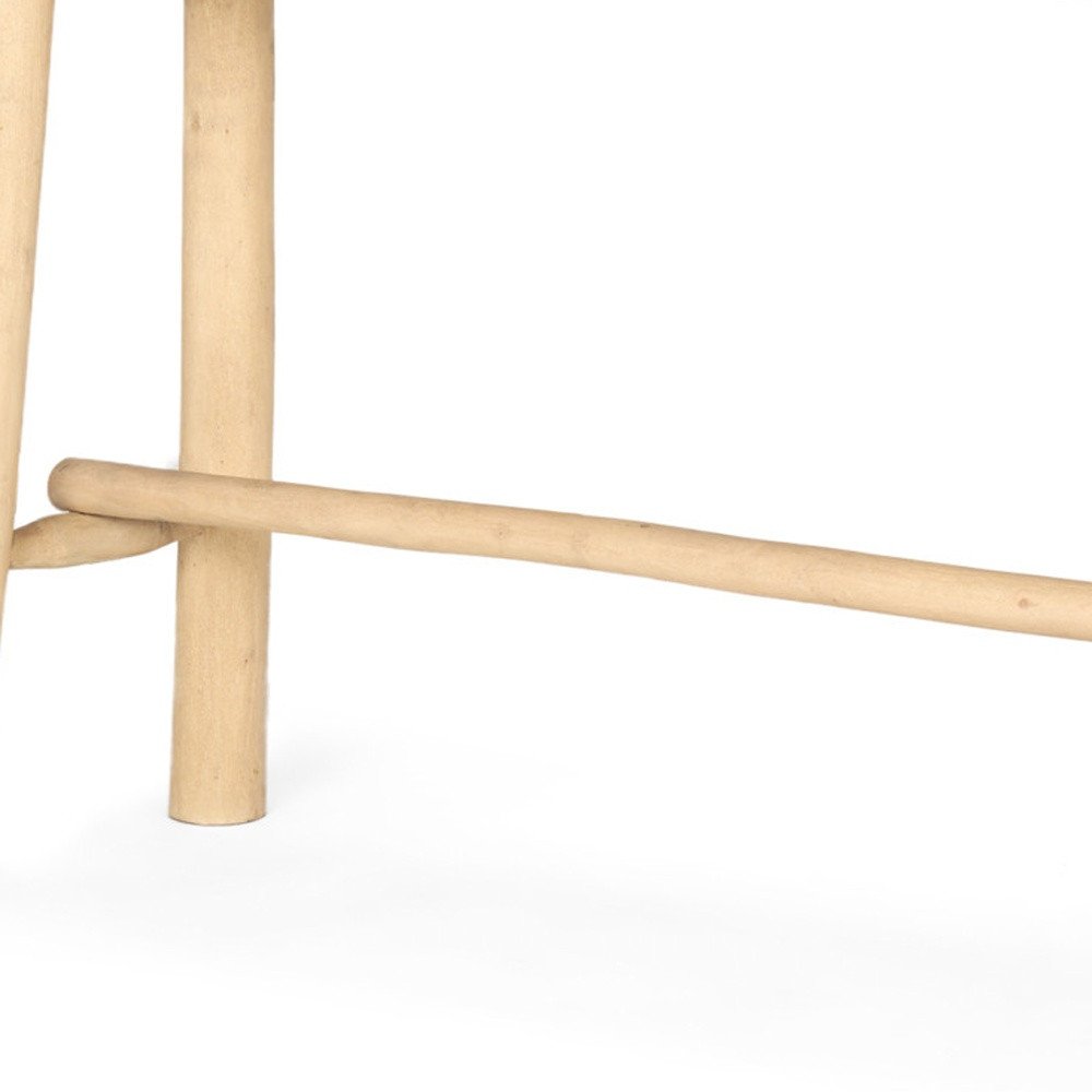 66" Light Brown Solid Wood Trestle Console Table. Console table isolated on a plain white background, in a brown wood finish.