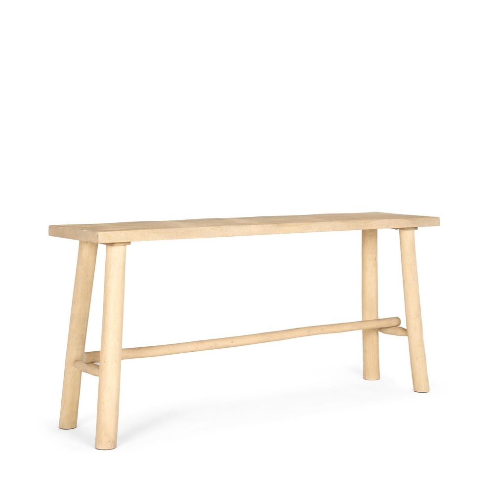 66" Light Brown Solid Wood Trestle Console Table. Console table isolated on a plain white background, showing a brown wood surface.