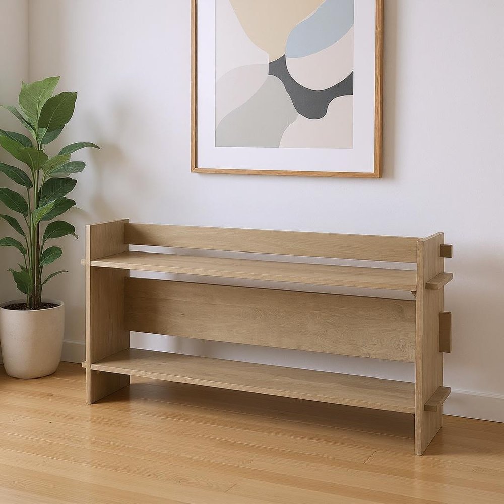 76" Light Gray Solid Wood Distressed Solid Console Table With Shelf in a home interior