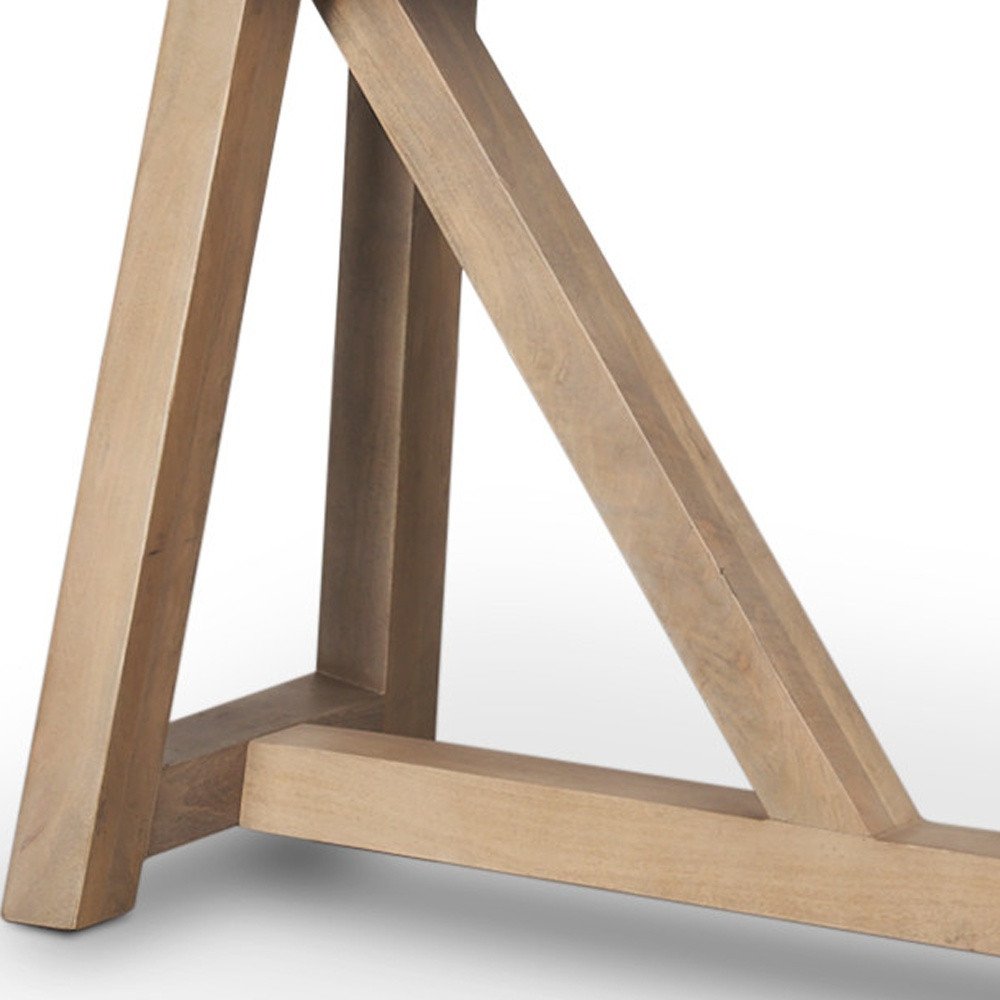 70" Black and Brown Solid Wood Trestle Console Table on a white background