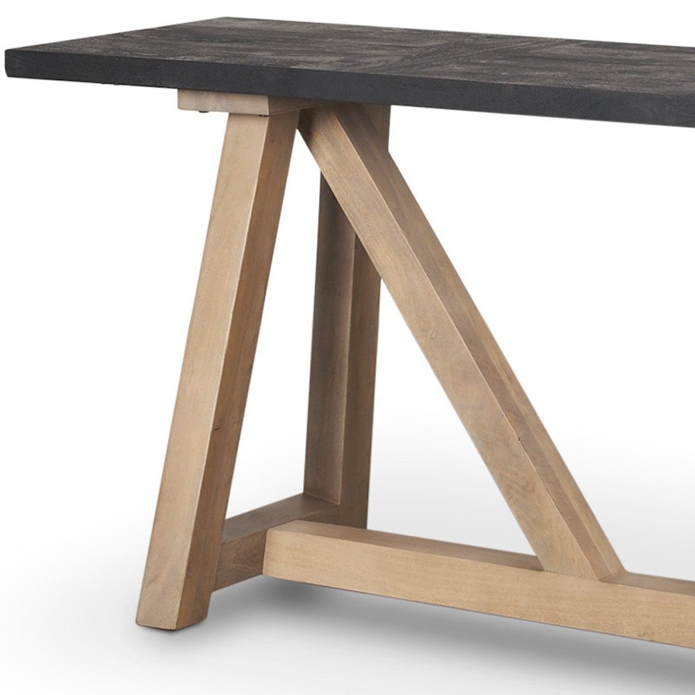 70" Black and Brown Solid Wood Trestle Console Table on a white background