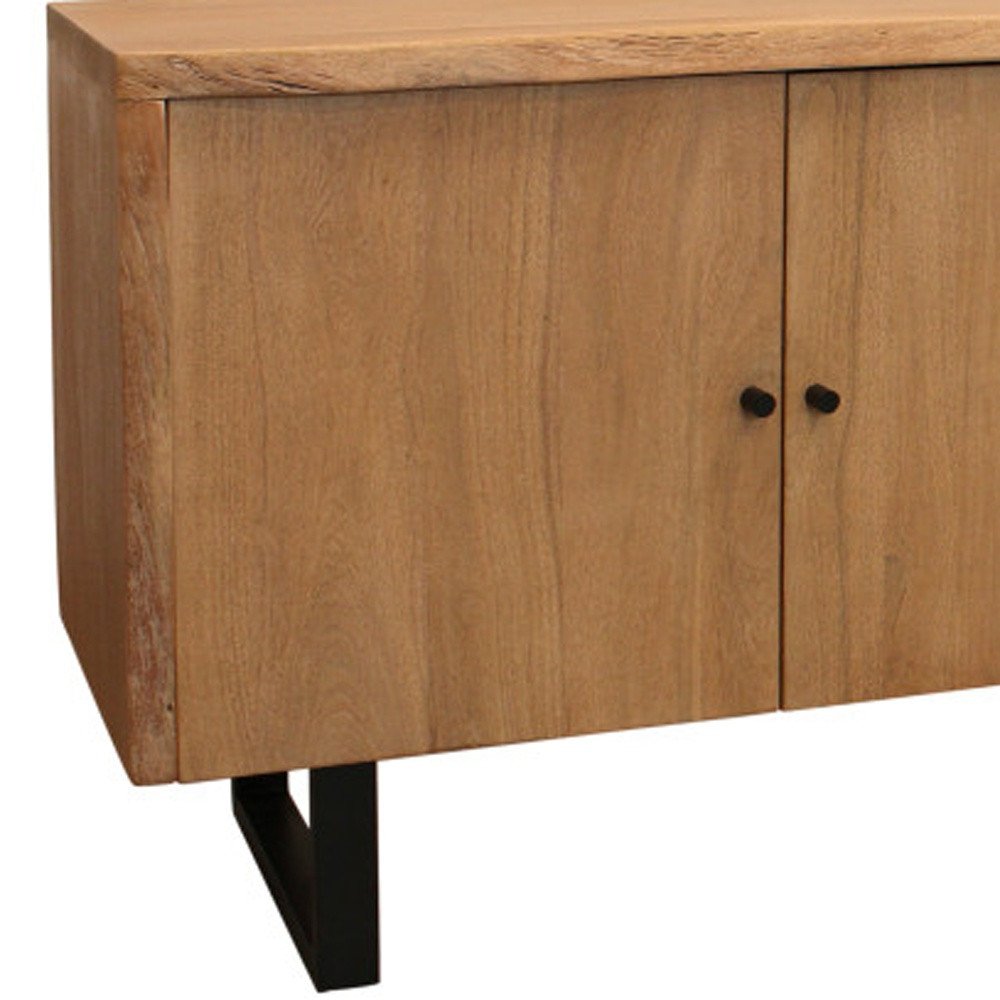 80" Natural Distressed Solid Wood Live Edge Credenza With Four Doors on a white background