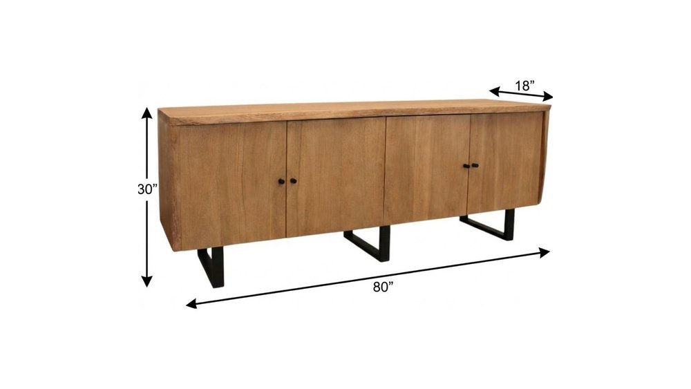 80" Natural Distressed Solid Wood Live Edge Credenza With Four Doors on a white background