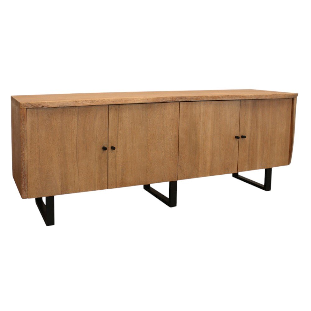 80" Natural Distressed Solid Wood Live Edge Credenza With Four Doors on a white background