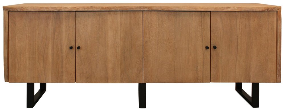 80" Natural Distressed Solid Wood Live Edge Credenza With Four Doors