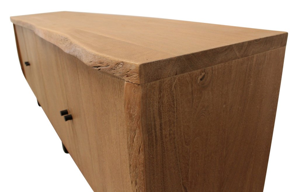 80" Natural Distressed Solid Wood Live Edge Credenza With Four Doors