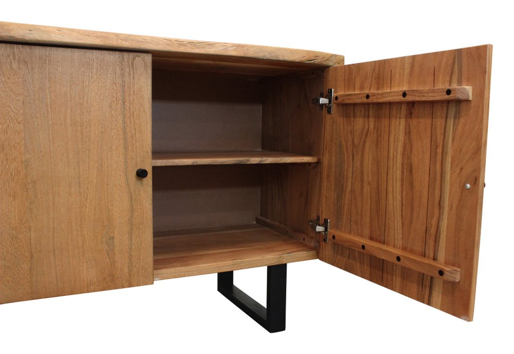 80" Natural Distressed Solid Wood Live Edge Credenza With Four Doors