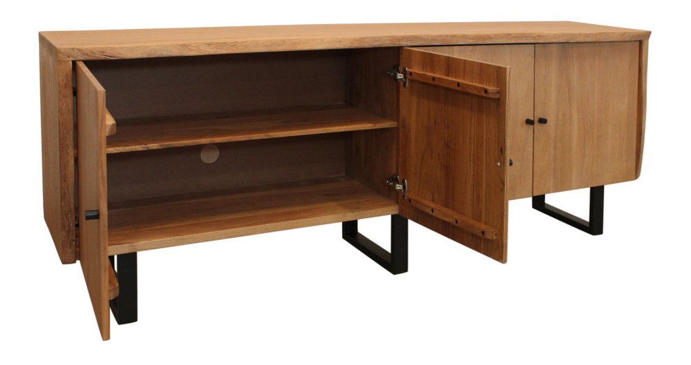 80" Natural Distressed Solid Wood Live Edge Credenza With Four Doors
