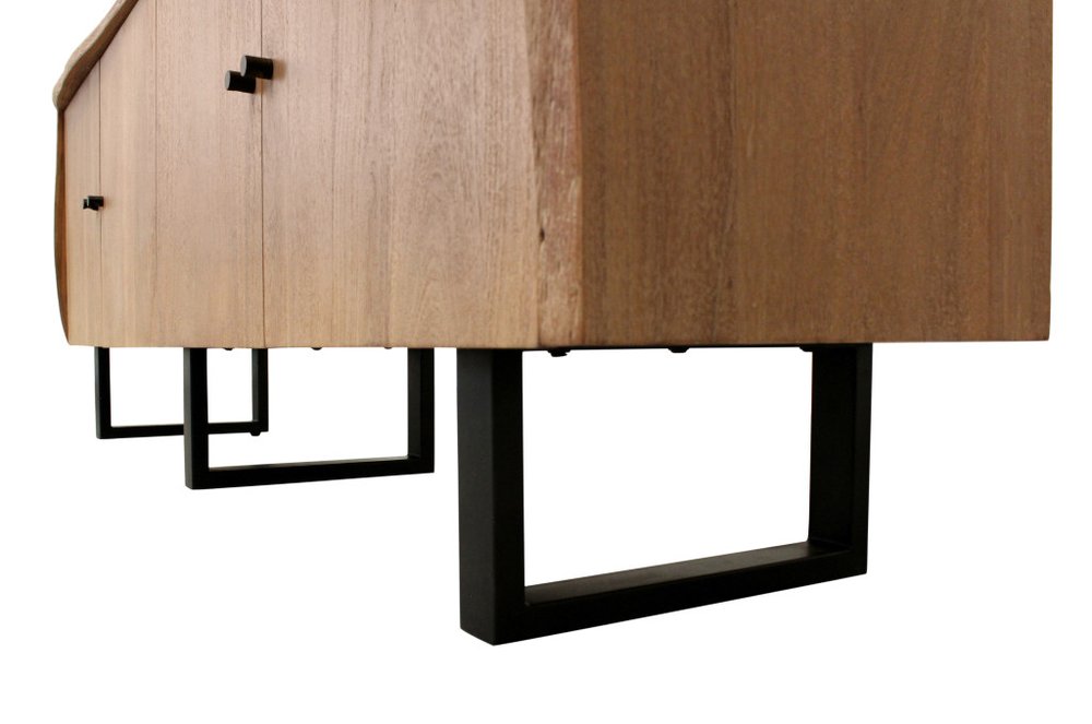80" Natural Distressed Solid Wood Live Edge Credenza With Four Doors on a white background