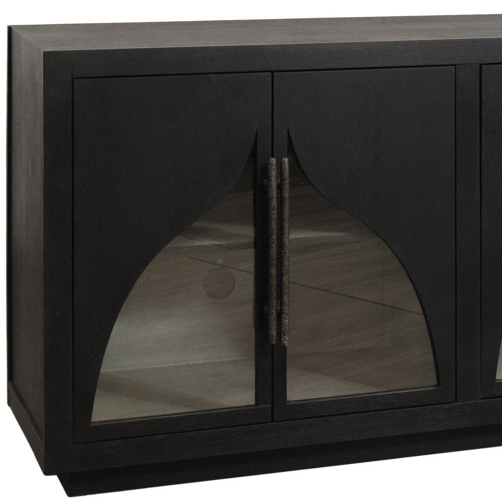 95" Dark Brown Distressed Solid Wood Sideboard with Six Doors close-up detail