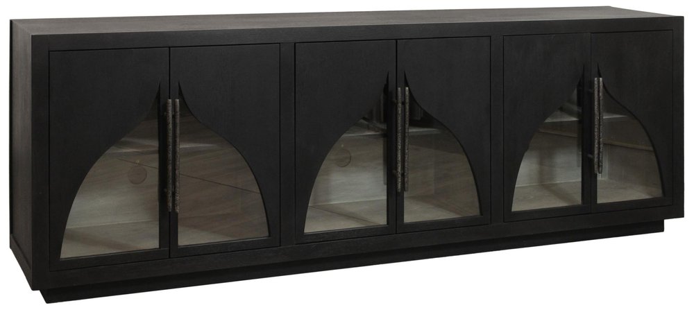 95" Dark Brown Distressed Solid Wood Sideboard with Six Doors