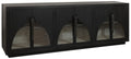 95" Dark Brown Distressed Solid Wood Sideboard with Six Doors on a white background
