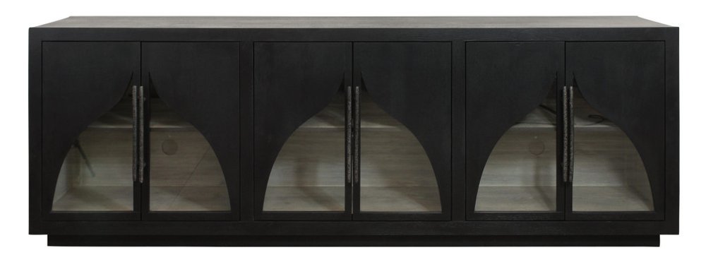 95" Dark Brown Distressed Solid Wood Sideboard with Six Doors