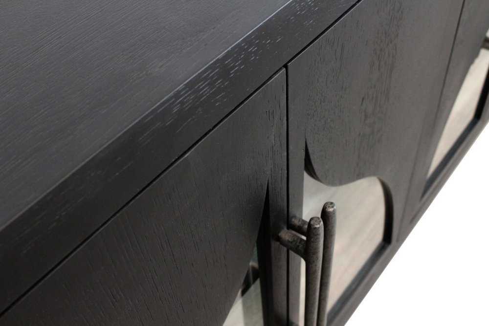 95" Dark Brown Distressed Solid Wood Sideboard with Six Doors