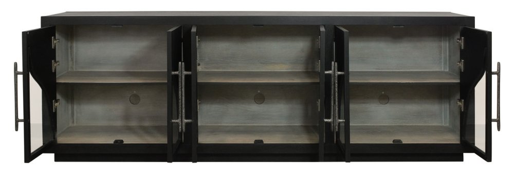 95" Dark Brown Distressed Solid Wood Sideboard with Six Doors