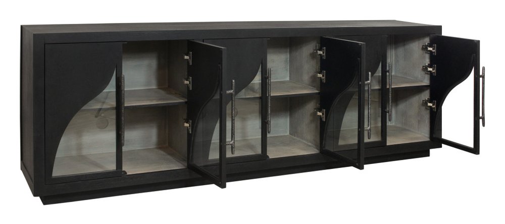 95" Dark Brown Distressed Solid Wood Sideboard with Six Doors