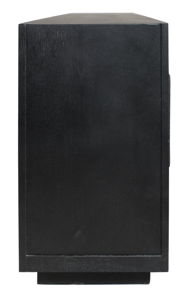 95" Dark Brown Distressed Solid Wood Sideboard with Six Doors on a white background
