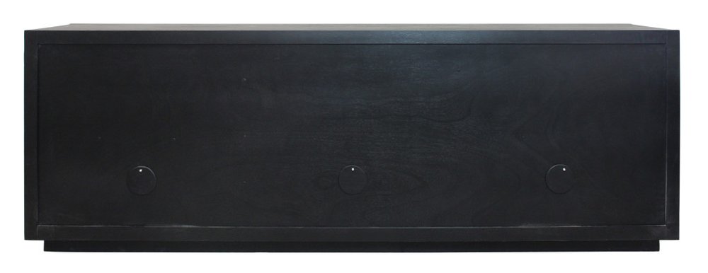 95" Dark Brown Distressed Solid Wood Sideboard with Six Doors on a white background