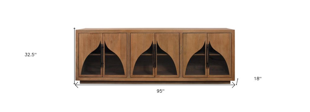 95" Natural Distressed Solid Wood Sideboard with Six Doors on a white background
