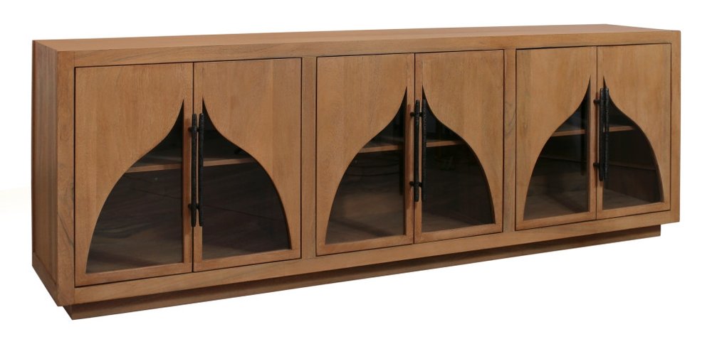 95" Natural Distressed Solid Wood Sideboard with Six Doors