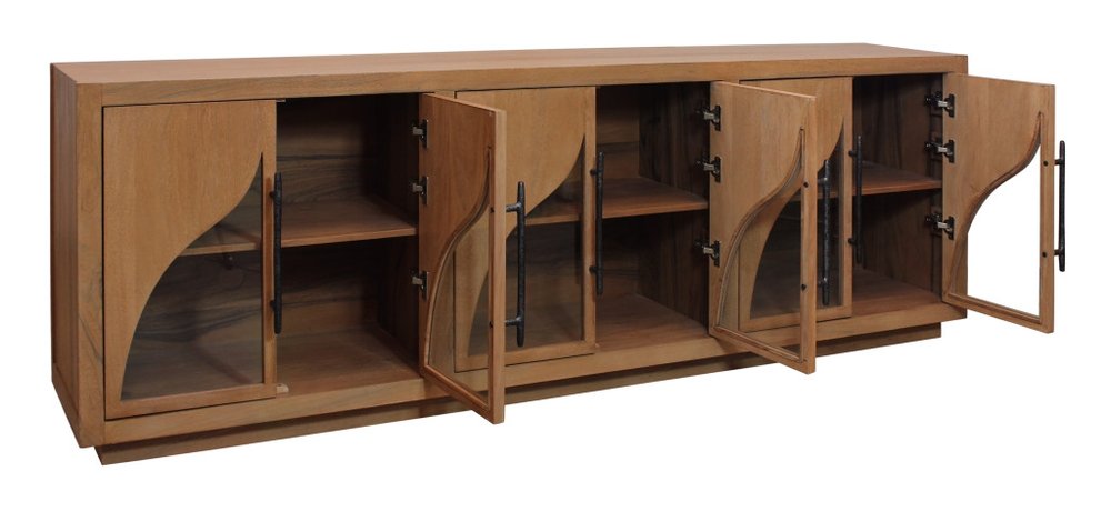 95" Natural Distressed Solid Wood Sideboard with Six Doors