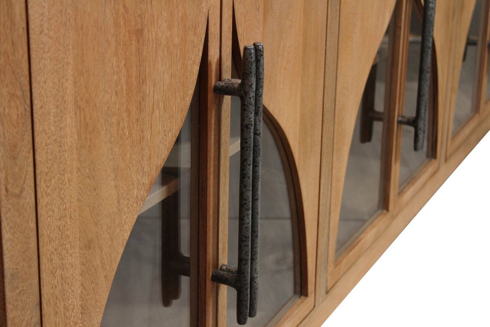 95" Natural Distressed Solid Wood Sideboard with Six Doors close-up detail