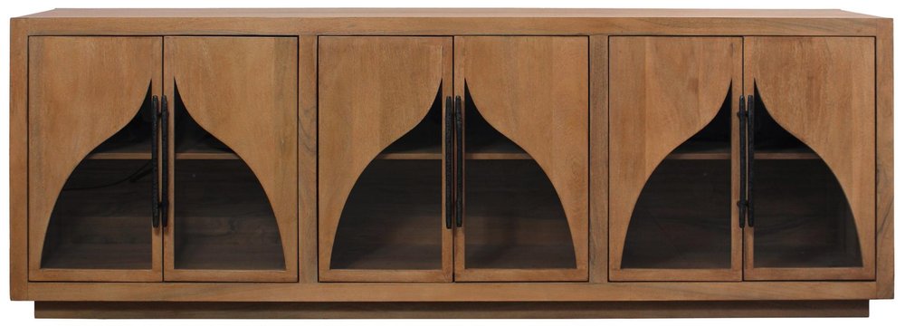 95" Natural Distressed Solid Wood Sideboard with Six Doors close-up detail