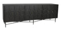 91" Black Distressed Reclaimed Wood Carved Geometric Sideboard With Six Doors on a white background