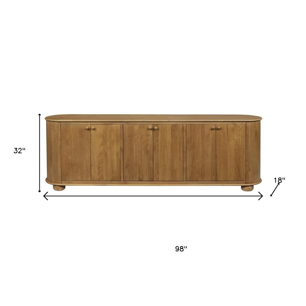 98" Natural Distressed Solid Wood Sideboard with Six Doors on a white background