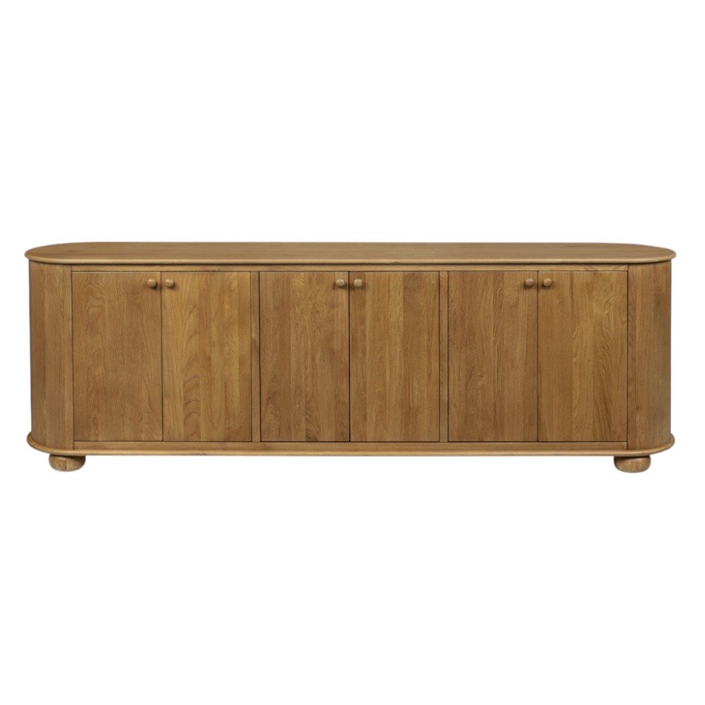 98" Natural Distressed Solid Wood Sideboard with Six Doors on a white background