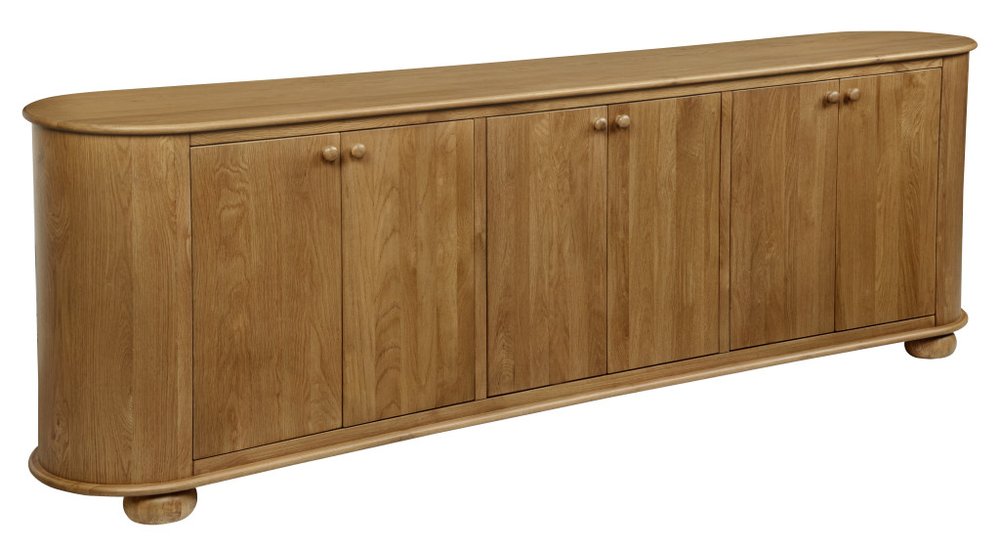 98" Natural Distressed Solid Wood Sideboard with Six Doors on a white background