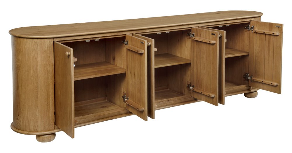 98" Natural Distressed Solid Wood Sideboard with Six Doors