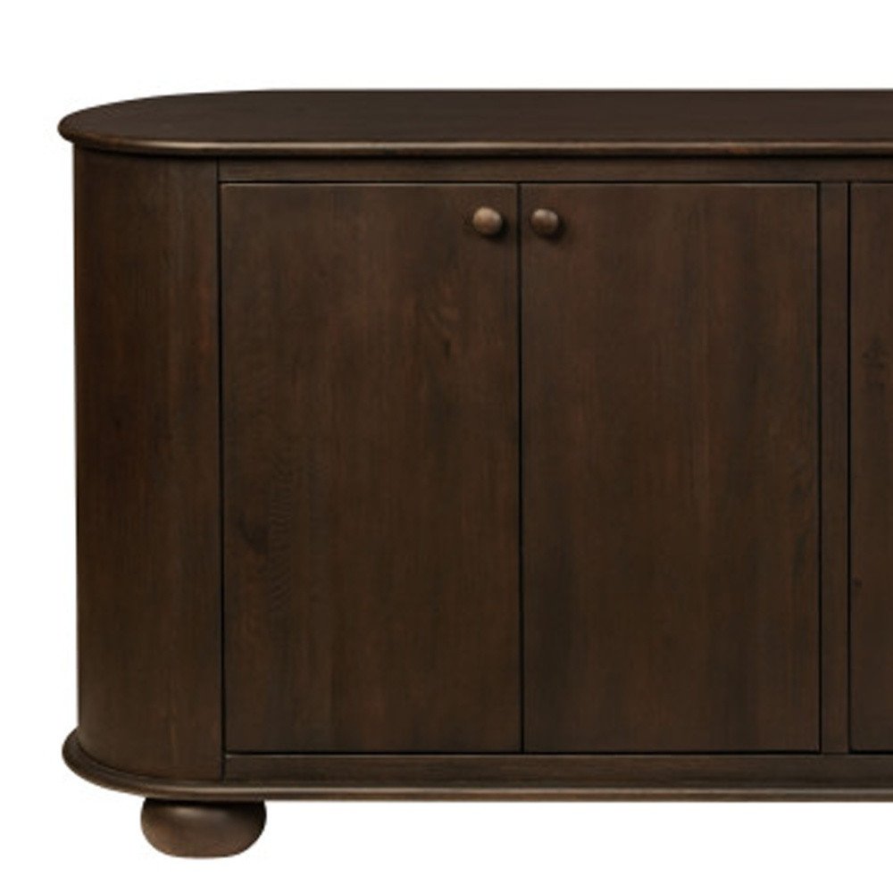 98" Brown Distressed Solid Wood Sideboard With Six Doors on a white background