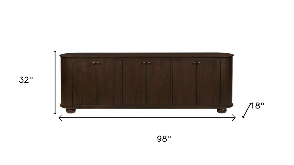 98" Brown Distressed Solid Wood Sideboard With Six Doors on a white background