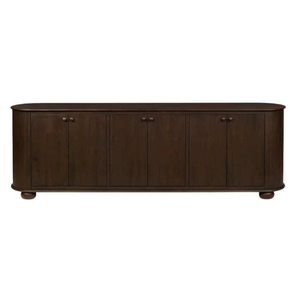 98" Brown Distressed Solid Wood Sideboard With Six Doors on a white background