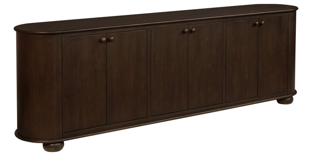 98" Brown Distressed Solid Wood Sideboard With Six Doors on a white background