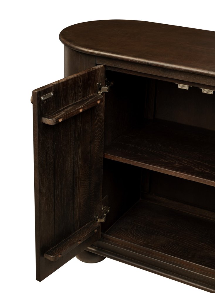98" Brown Distressed Solid Wood Sideboard With Six Doors on a white background