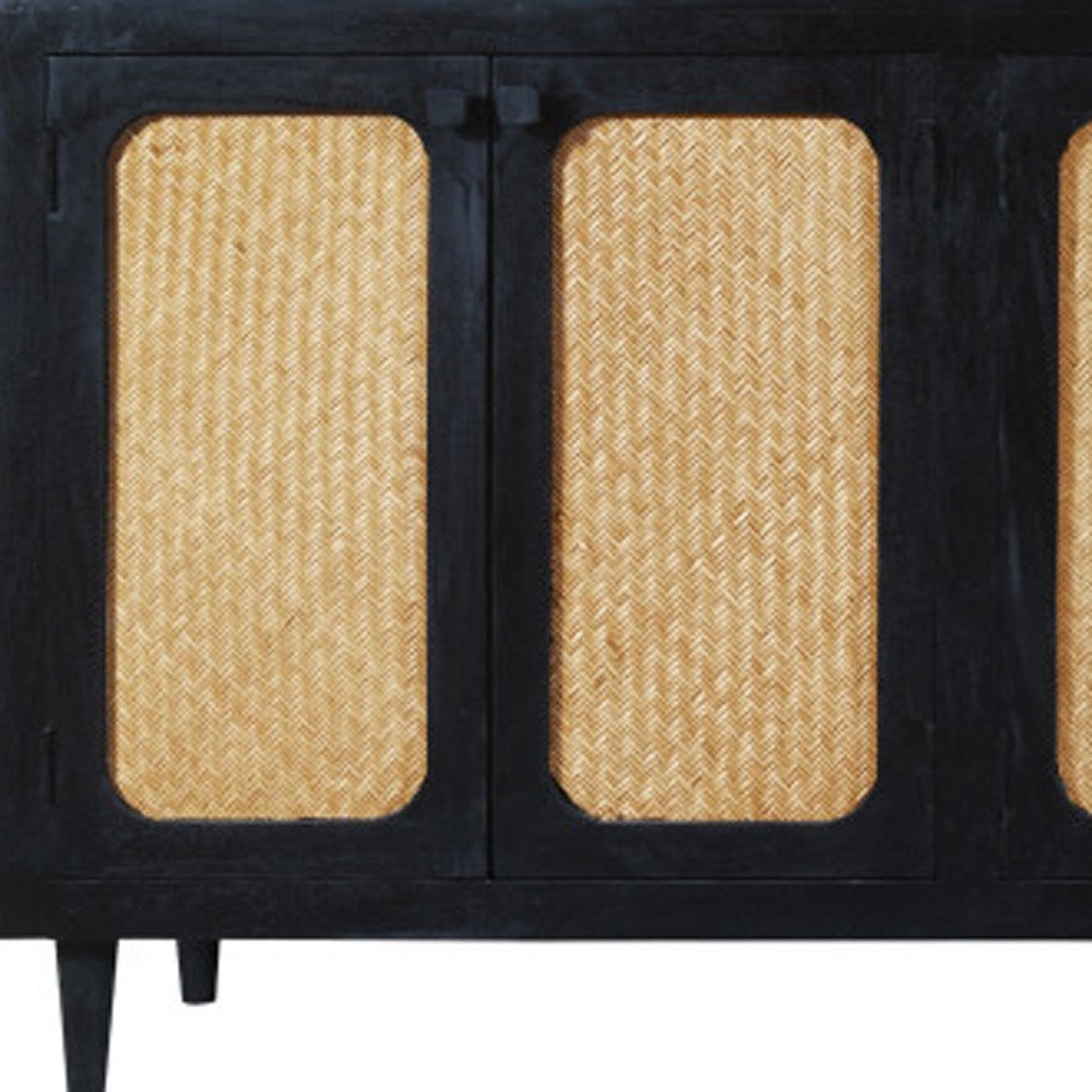 94" Black Distressed Solid Wood Sideboard with Six Doors close-up detail