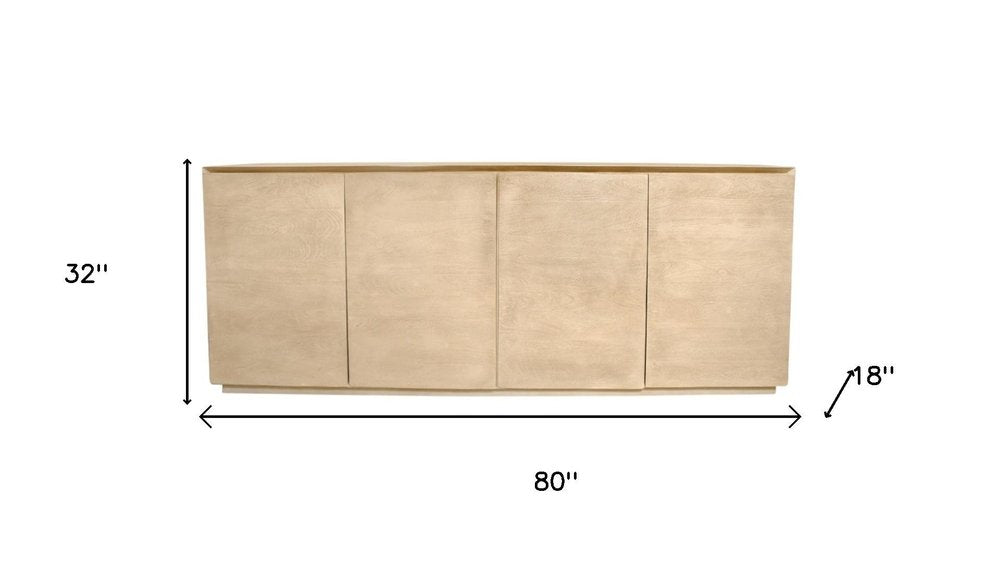 80" Natural Distressed Solid Wood Sideboard With Four Doors on a white background